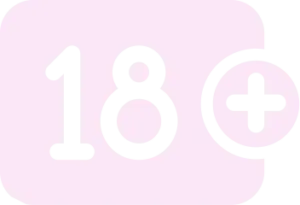 Symbole « 18+ » composé d'un texte noir en gras sur fond rose clair, indiquant un contenu réservé aux adultes. Un signe « + » est inscrit dans un cercle à droite du chiffre.